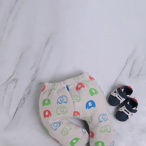 Elephants Printed Light Grey Fleece Pajama
