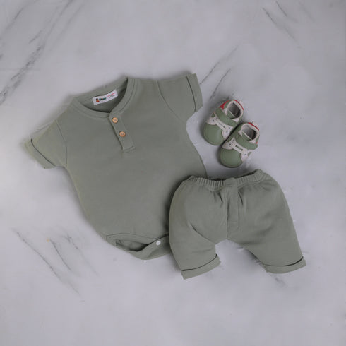 Mid Green Henley Bodysuit Set