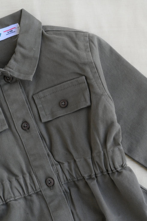 Non-Denim Baby Jumpsuit (Olive Green)