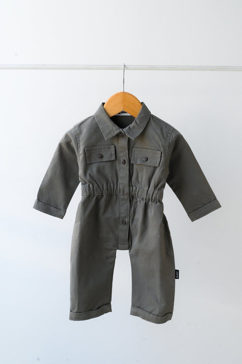 Non-Denim Baby Jumpsuit (Olive Green)