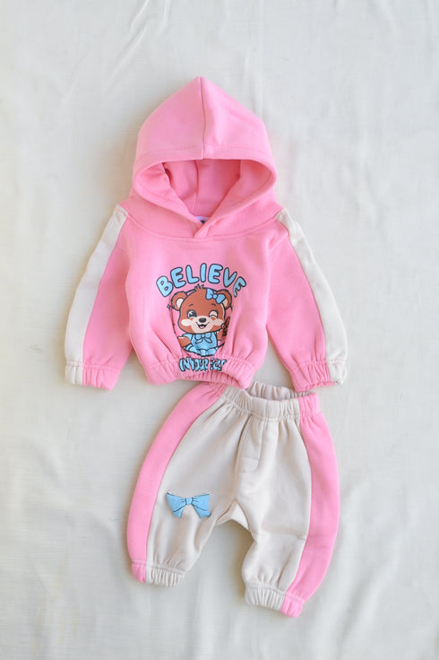 Cheerful Bear Fleece Hooded Set