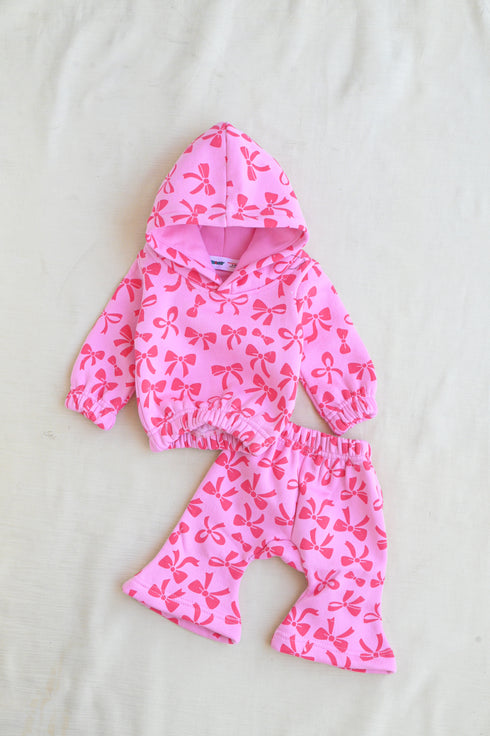 Pink Bow Fleece Hooded Set