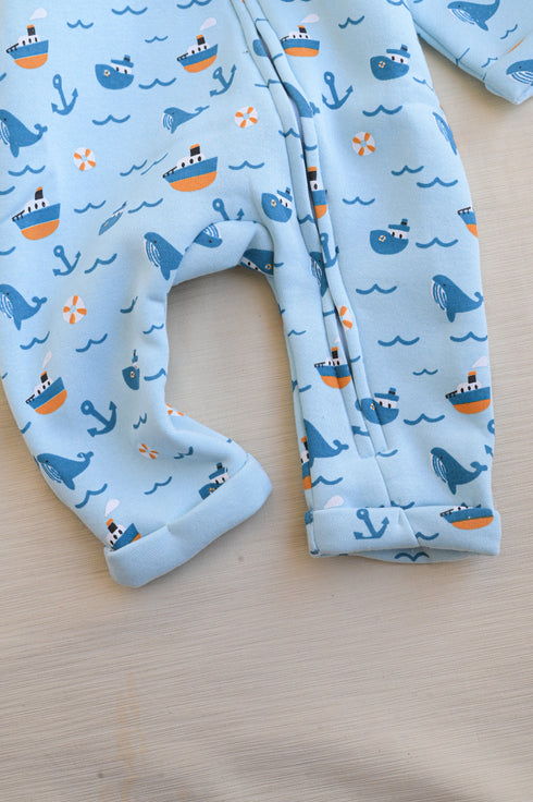 Ocean Themed Fleece Hooded Sleepsuit