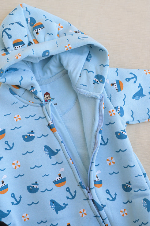 Ocean Themed Fleece Hooded Sleepsuit