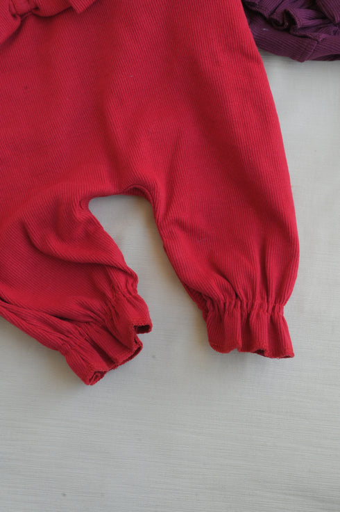 Red Ruffle Bow Ribbed Sleepsuit