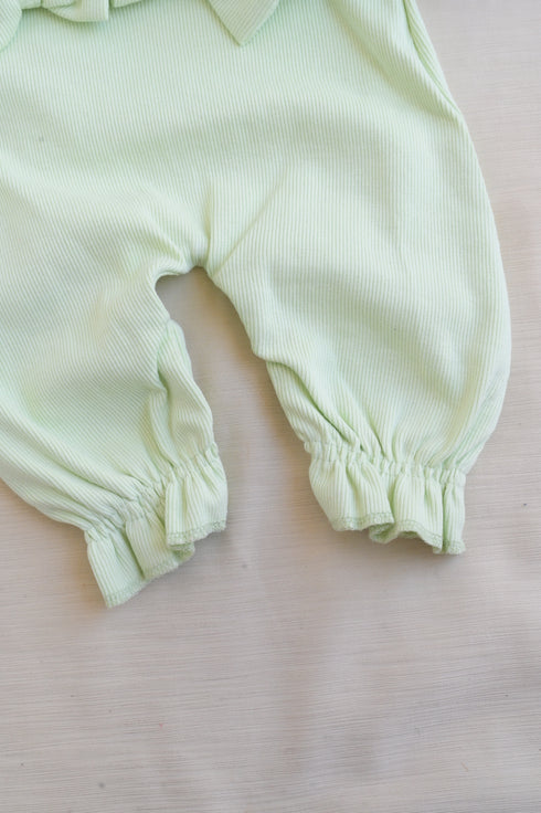 Green Ruffle Bow Ribbed Sleepsuit