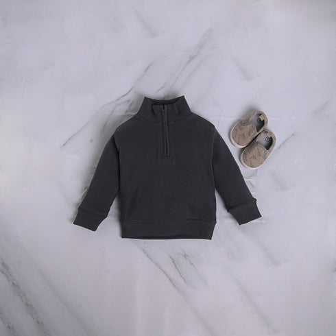 Ribbed High Neck Set (Dark Grey)