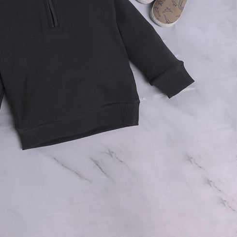 Ribbed High Neck Set (Dark Grey)