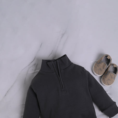 Ribbed High Neck Set (Dark Grey)