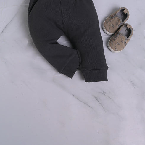 Ribbed High Neck Set (Dark Grey)