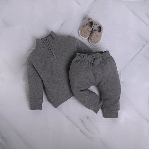 Ribbed High Neck Set (Smoky Grey)