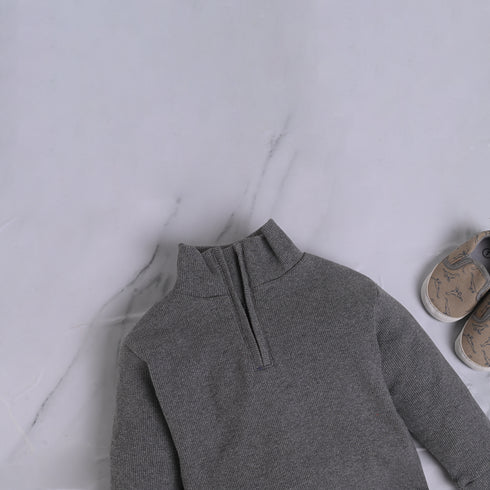 Ribbed High Neck Set (Smoky Grey)