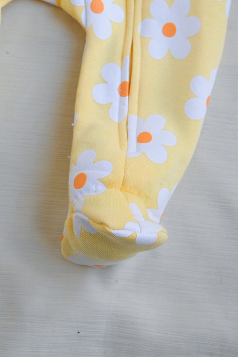 Floral Printed Frilled Zipper Fleece Footed Sleepsuit