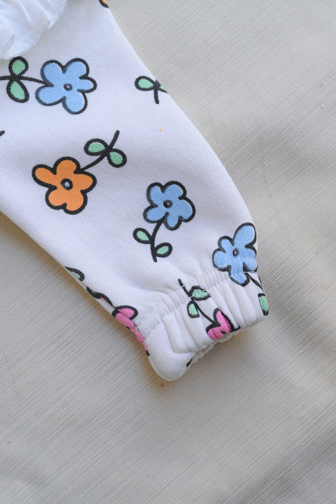 Blossom Printed Frilled Zipper Fleece Footed Sleepsuit