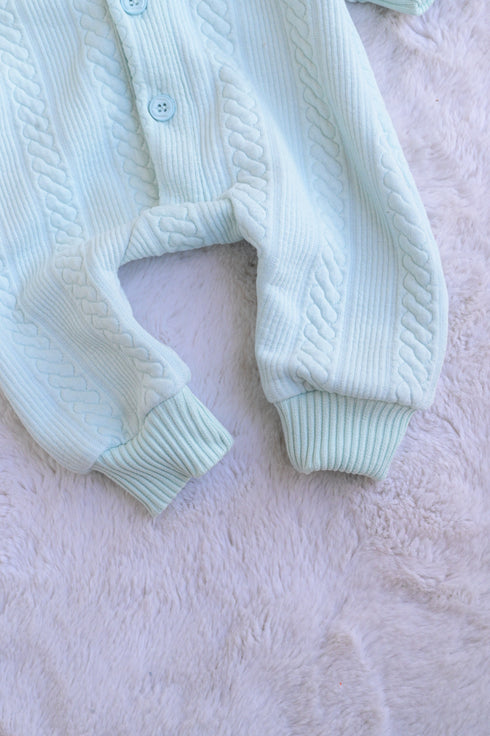 Sky Blue Jacquard Knit Button-Up Sleepsuit