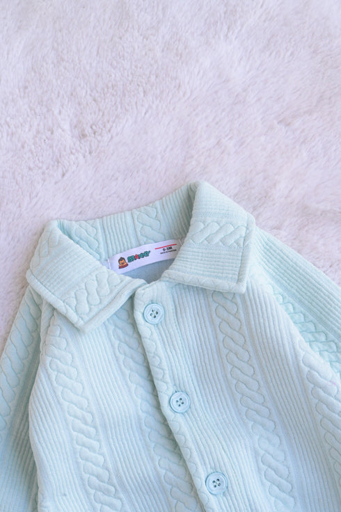 Sky Blue Jacquard Knit Button-Up Sleepsuit