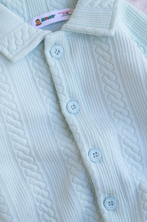 Sky Blue Jacquard Knit Button-Up Sleepsuit