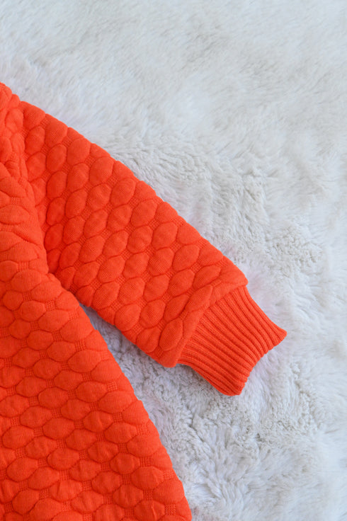 Orange Jacquard Knit Button-Up Sleepsuit