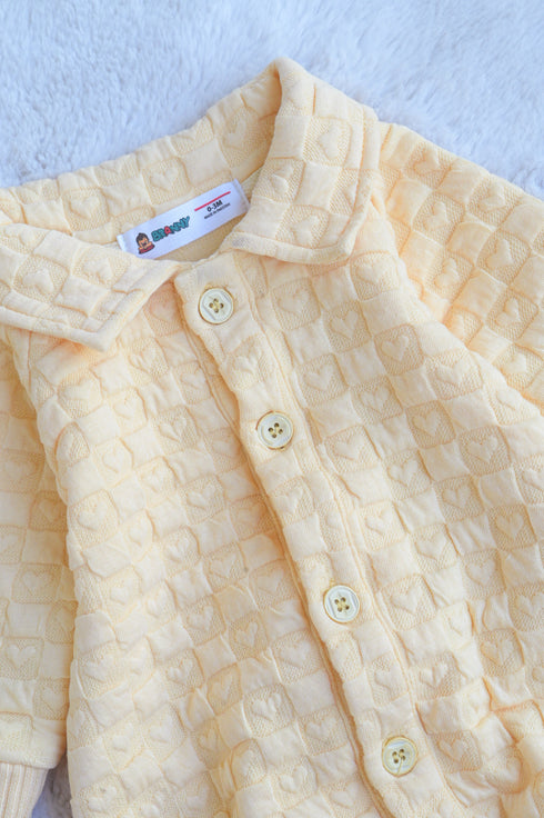 Lemon Jacquard Knit Button-Up Sleepsuit