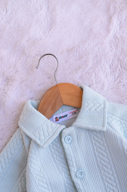 Sky Blue Jacquard Knit Button-Up Sleepsuit