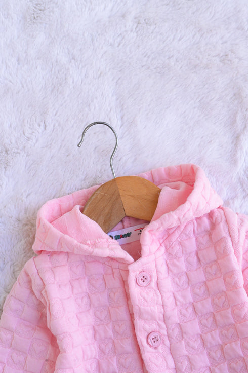 L-Pink Hooded Jacquard Knit Sleepsuit