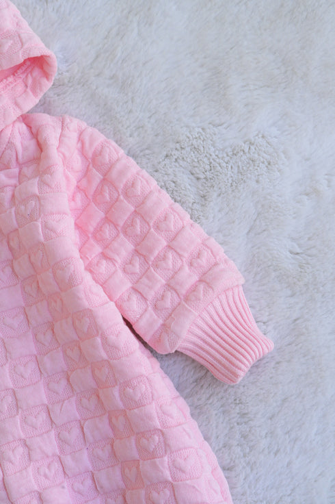 L-Pink Hooded Jacquard Knit Sleepsuit