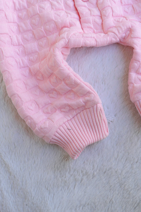 L-Pink Hooded Jacquard Knit Sleepsuit