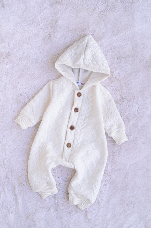 Off-White Hooded Jacquard Knit Sleepsuit