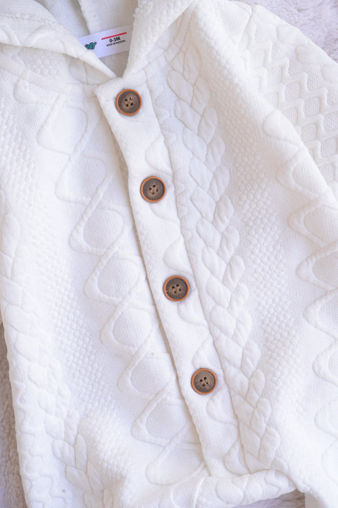 Off-White Hooded Jacquard Knit Sleepsuit