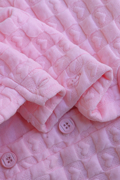 L-Pink Hooded Jacquard Knit Sleepsuit