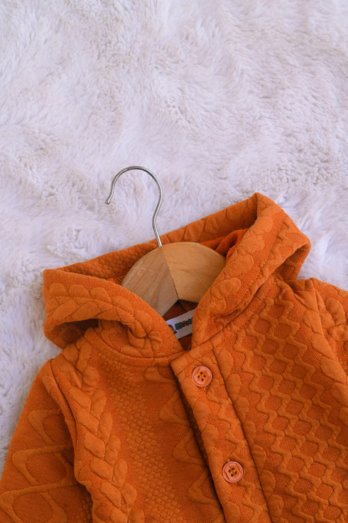 Brown Hooded Jacquard Knit Sleepsuit