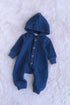 Navy Hooded Jacquard Knit Sleepsuit
