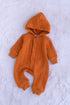 Brown Hooded Jacquard Knit Sleepsuit