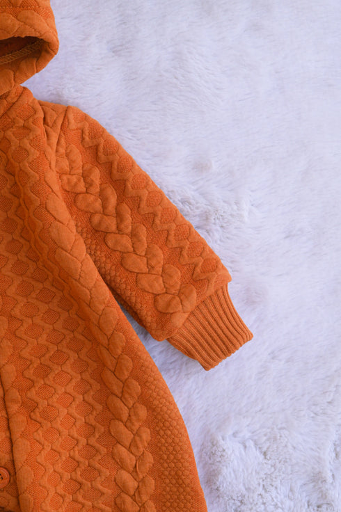 Brown Hooded Jacquard Knit Sleepsuit