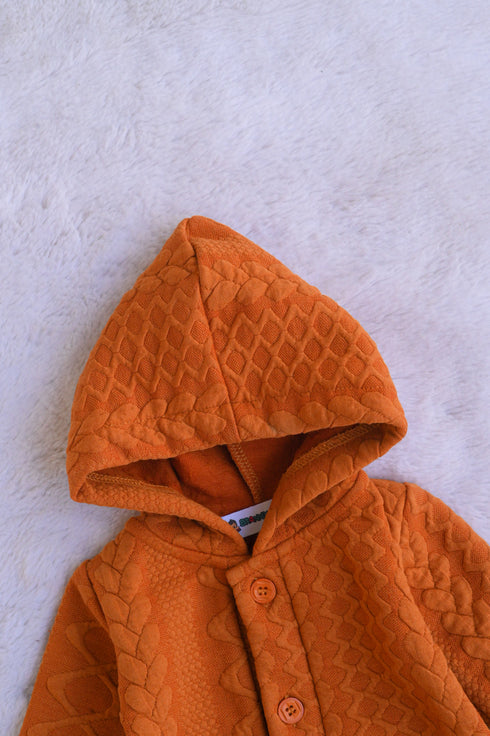 Brown Hooded Jacquard Knit Sleepsuit