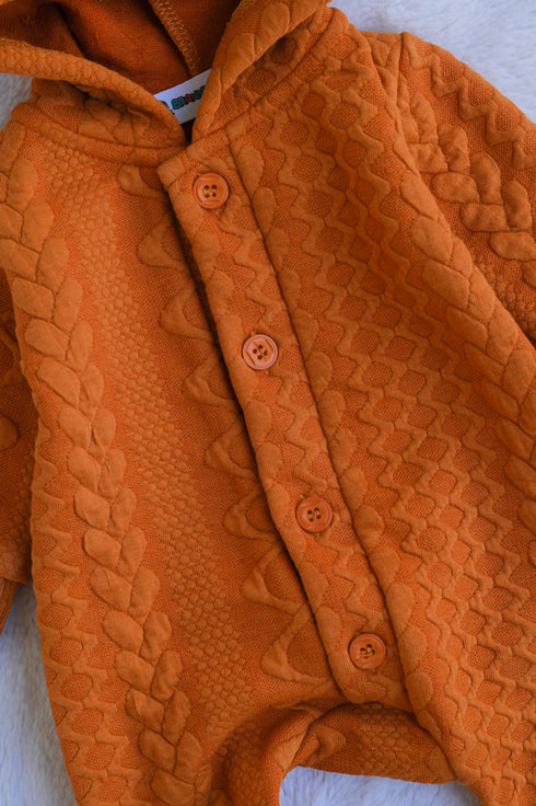 Brown Hooded Jacquard Knit Sleepsuit