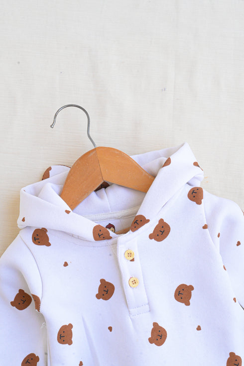 Bear Printed Fleece Hooded Sleepsuit