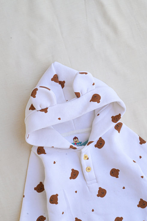 Bear Printed Fleece Hooded Sleepsuit