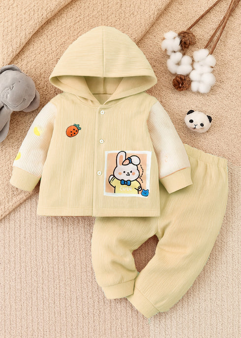 Bunny Flannel Fleece Hooded Tracksuit(Yellow)
