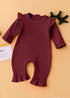 Burgundy Frilled Ribbed Sleepsuit