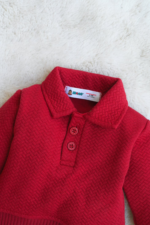 Jacquard Knit Polo Tracksuit Set (Maroon)