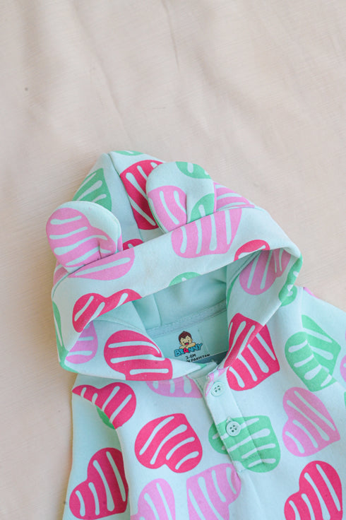 Mint Leaf Printed Fleece Hooded Sleepsuit