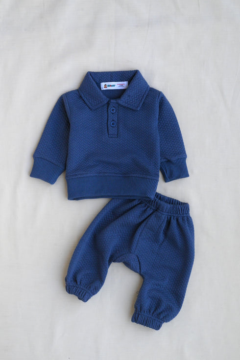 Jacquard Knit Polo Tracksuit Set (Navy)