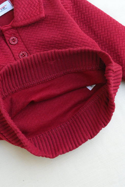 Jacquard Knit Polo Tracksuit Set (Maroon)