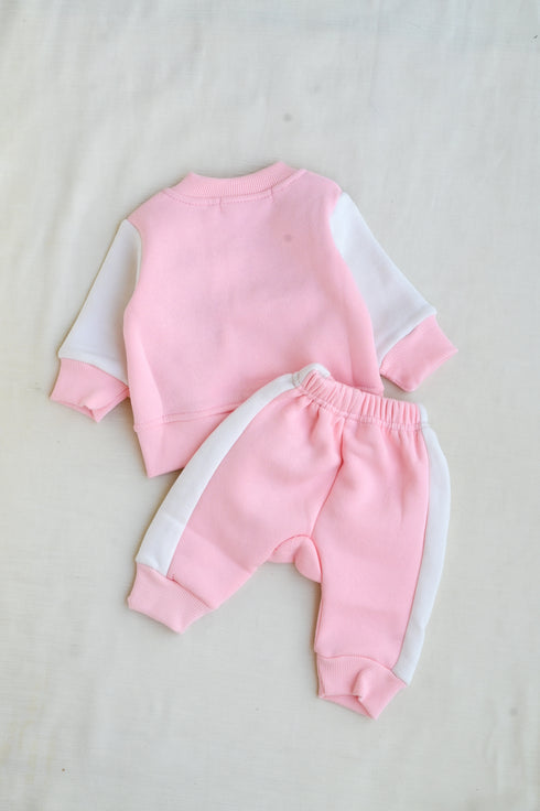 Pink Floral Fleece Varsity Jacket Set