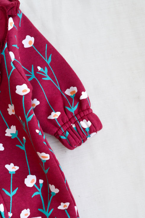 Forest Bloom Frilled Zipper Fleece Footed Sleepsuit
