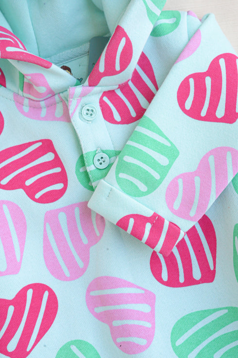 Mint Leaf Printed Fleece Hooded Sleepsuit