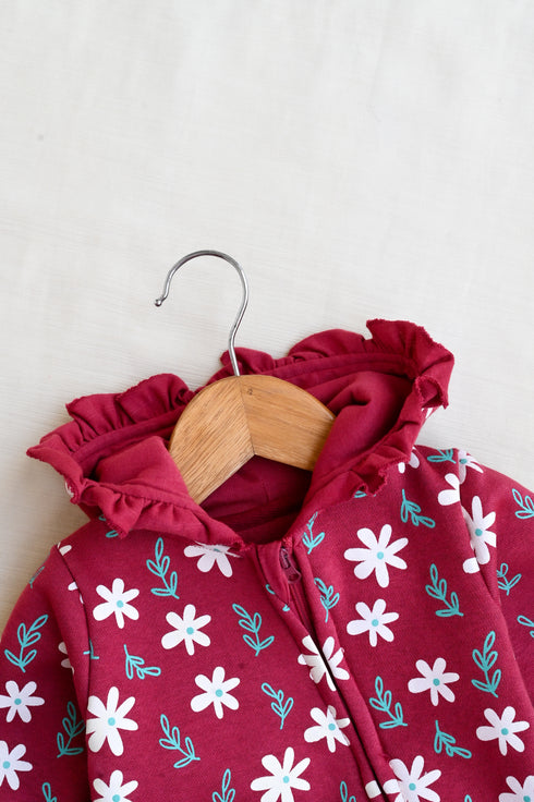 Floral Frost Frilled Fleece Hooded Sleepsuit