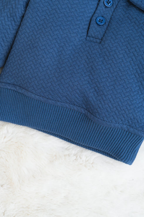 Jacquard Knit Polo Tracksuit Set (Navy)