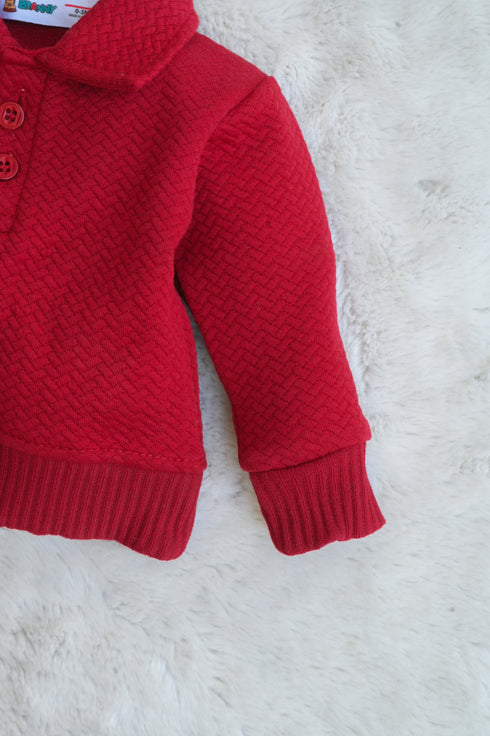 Jacquard Knit Polo Tracksuit Set (Maroon)